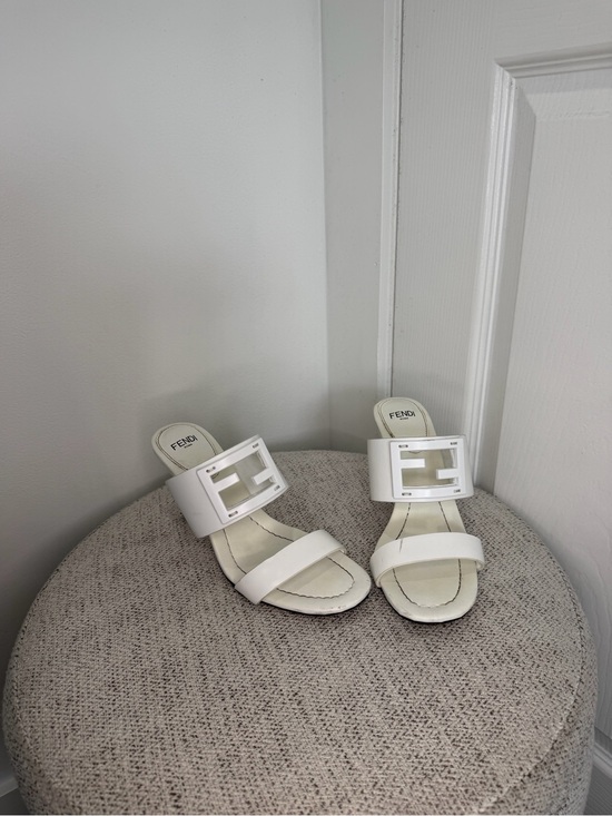 Fendi Shoes - Fendi White Logo Slide Mules